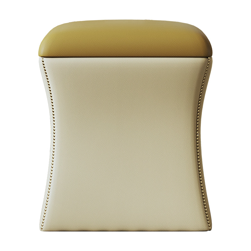 Genuine Leather Ottoman with Metal Accents