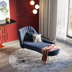 Blue Velvet Right-Facing Chaise Lounge