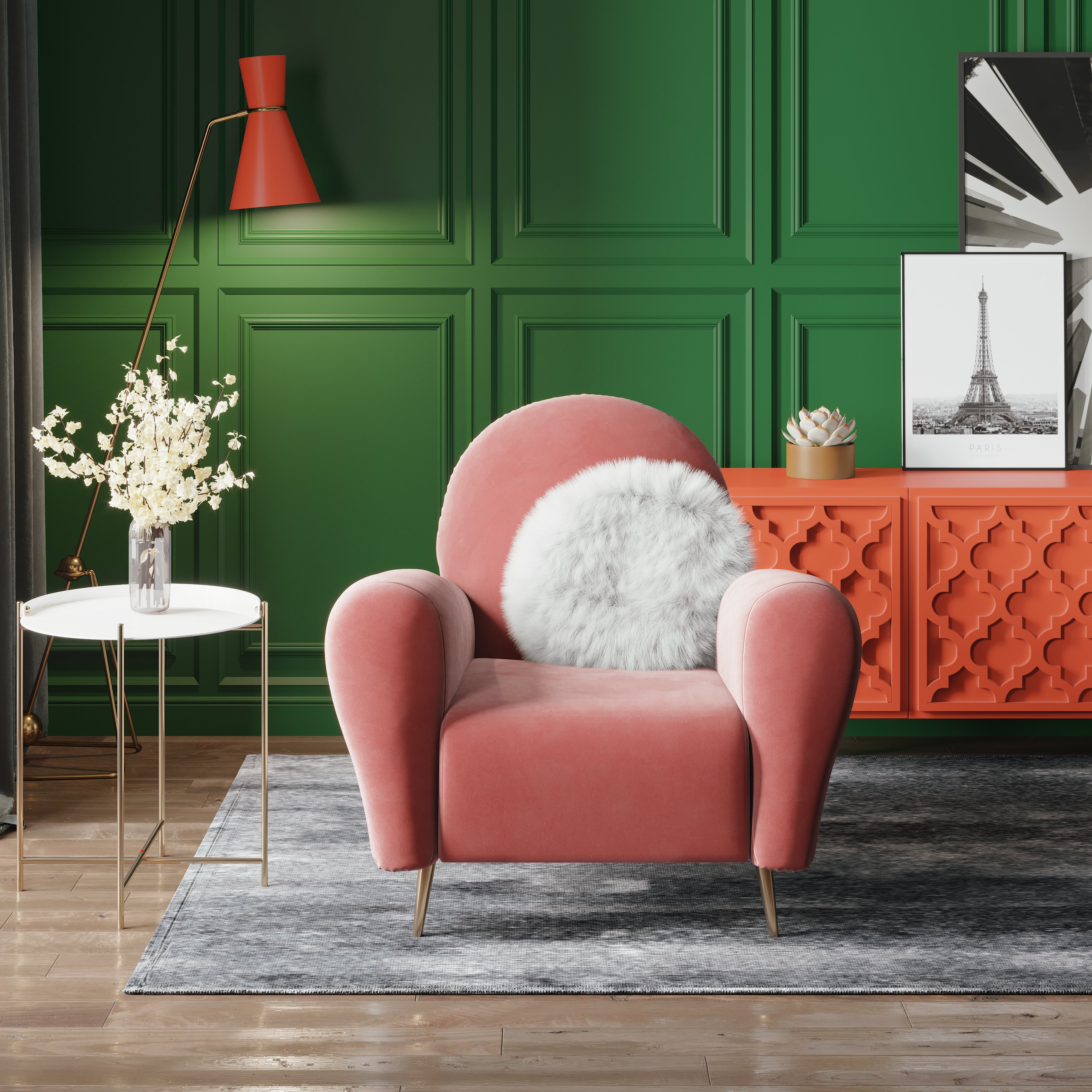 Pink Velvet Accent Chair with Metal Accents