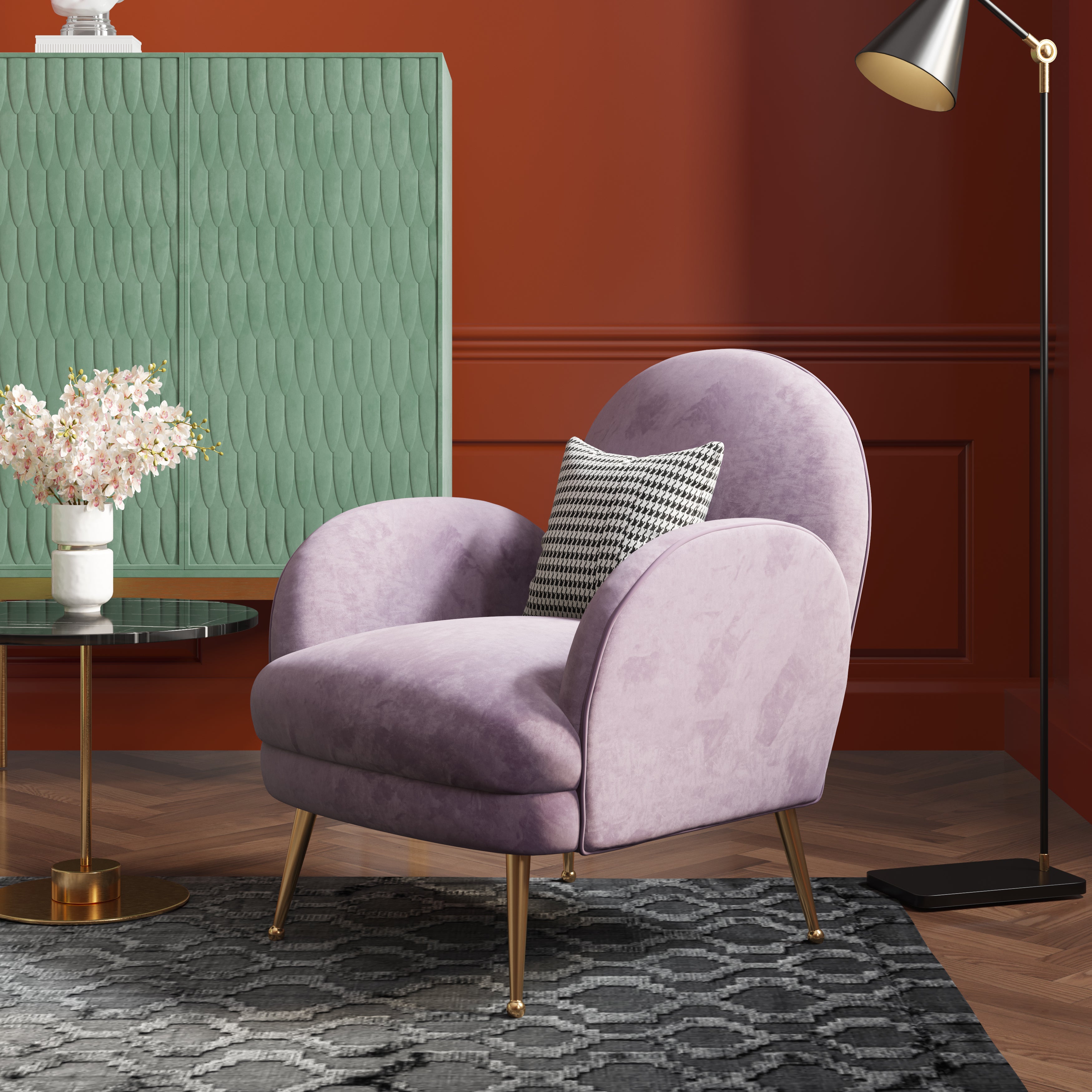 Purple Velvet Accent Chair with Metal Accents