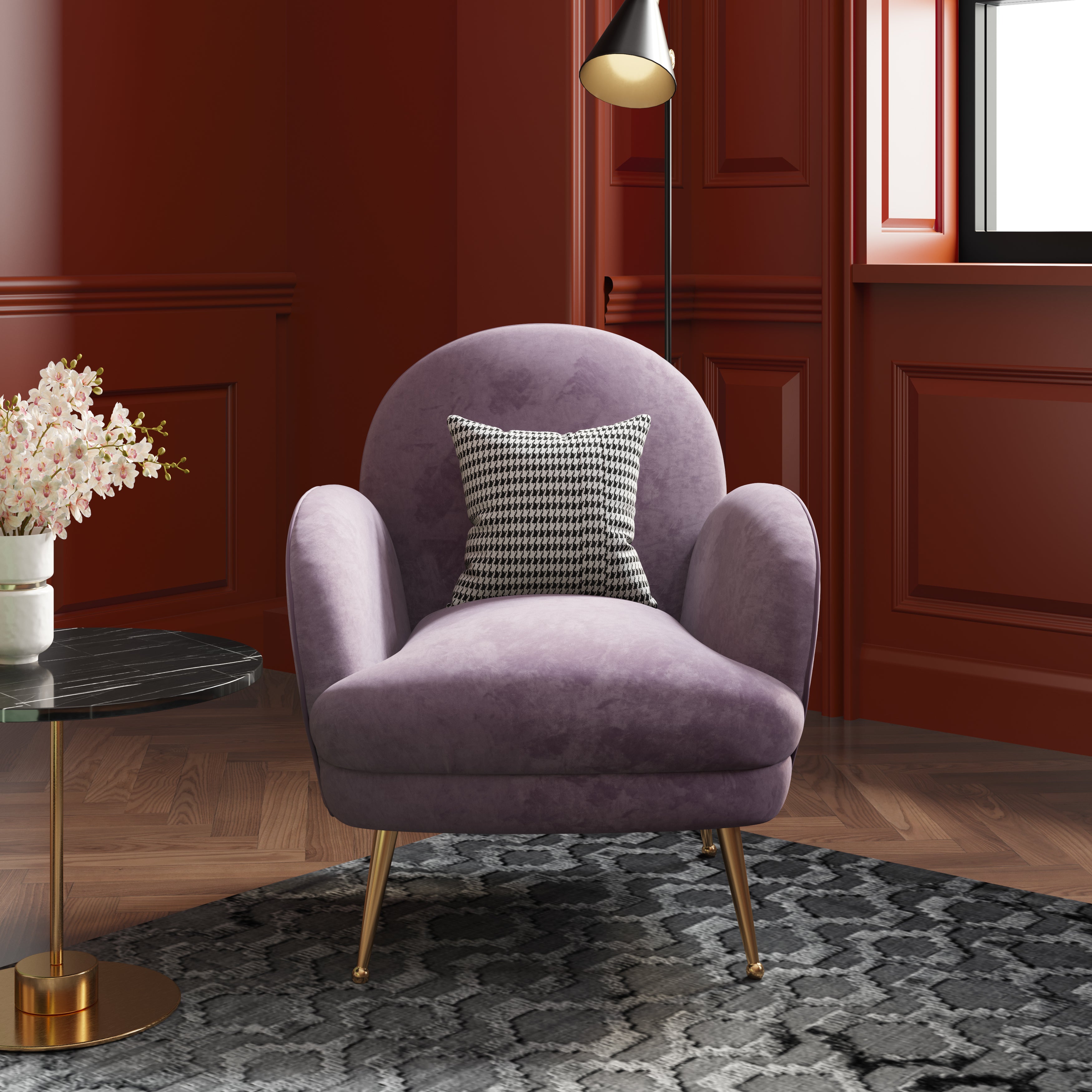 Purple Velvet Accent Chair with Metal Accents