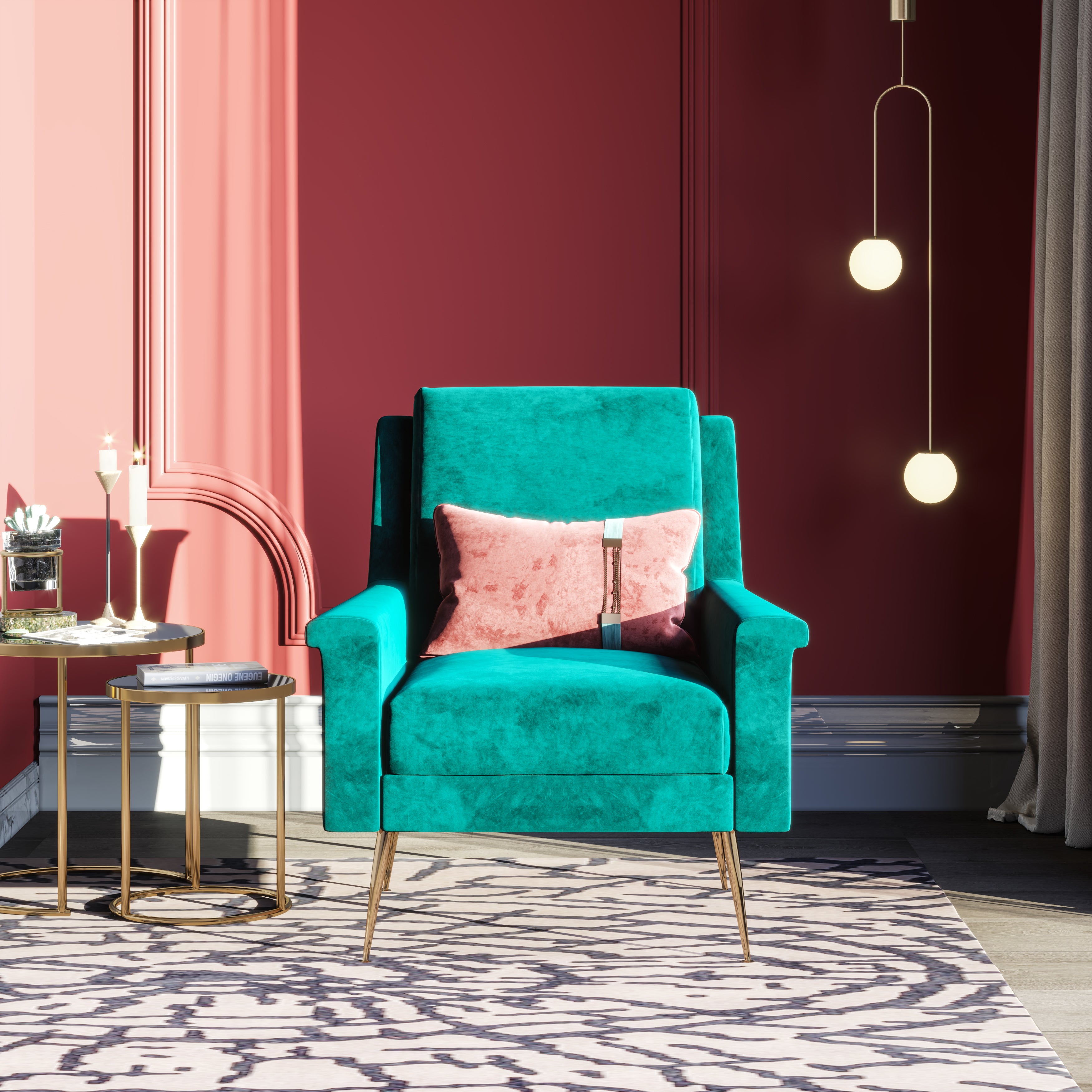 Green Velvet Accent Chair with Metal Accents