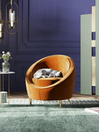 Orange Velvet Accent Chair with Metal Accents