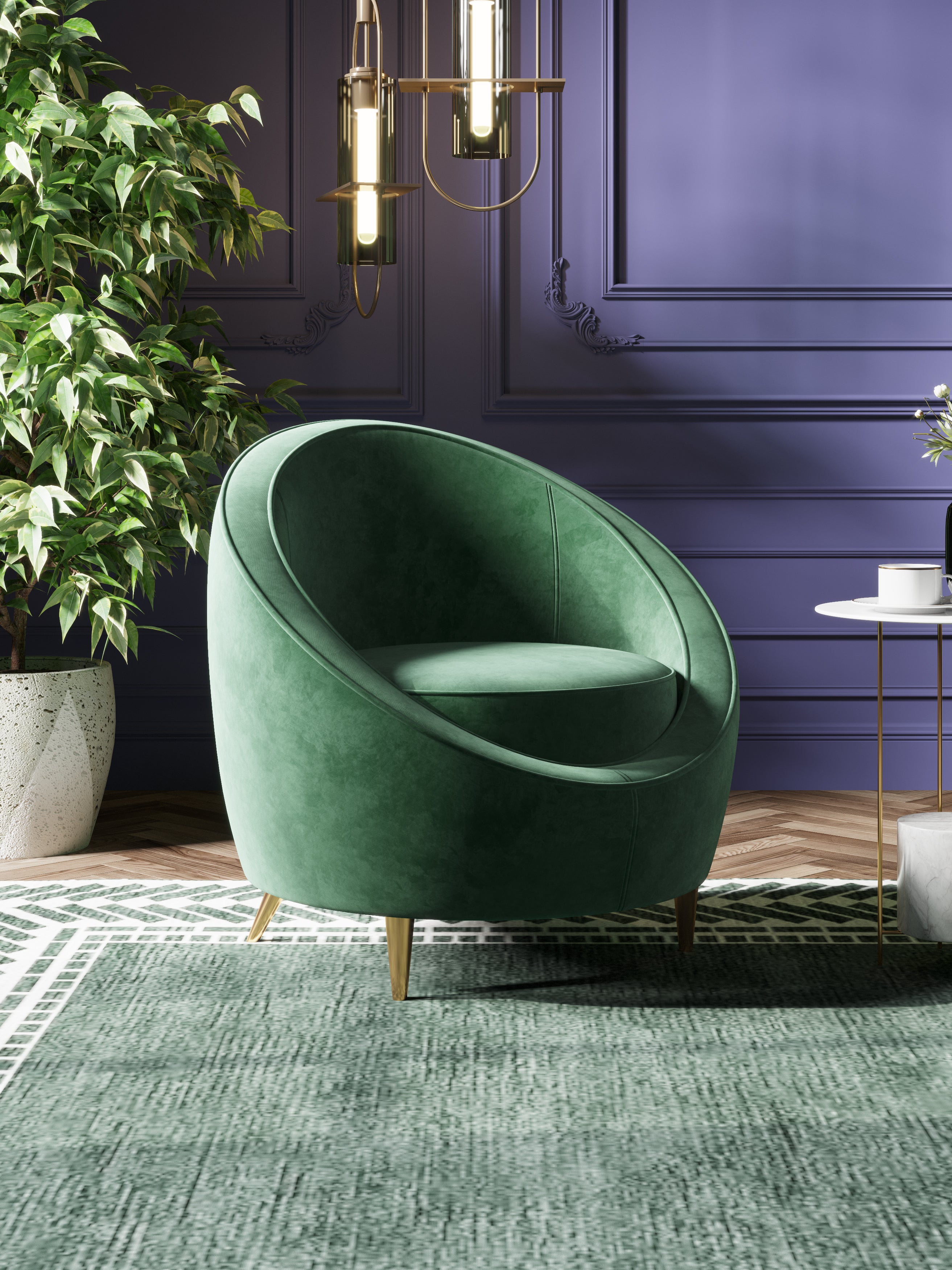 Green Velvet Accent Chair with Metal Accents