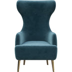 Blue Velvet Accent Chair with Metal Accents