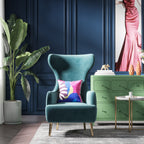 Blue Velvet Accent Chair with Metal Accents