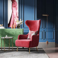 Red Velvet Accent Chair with Metal Accents
