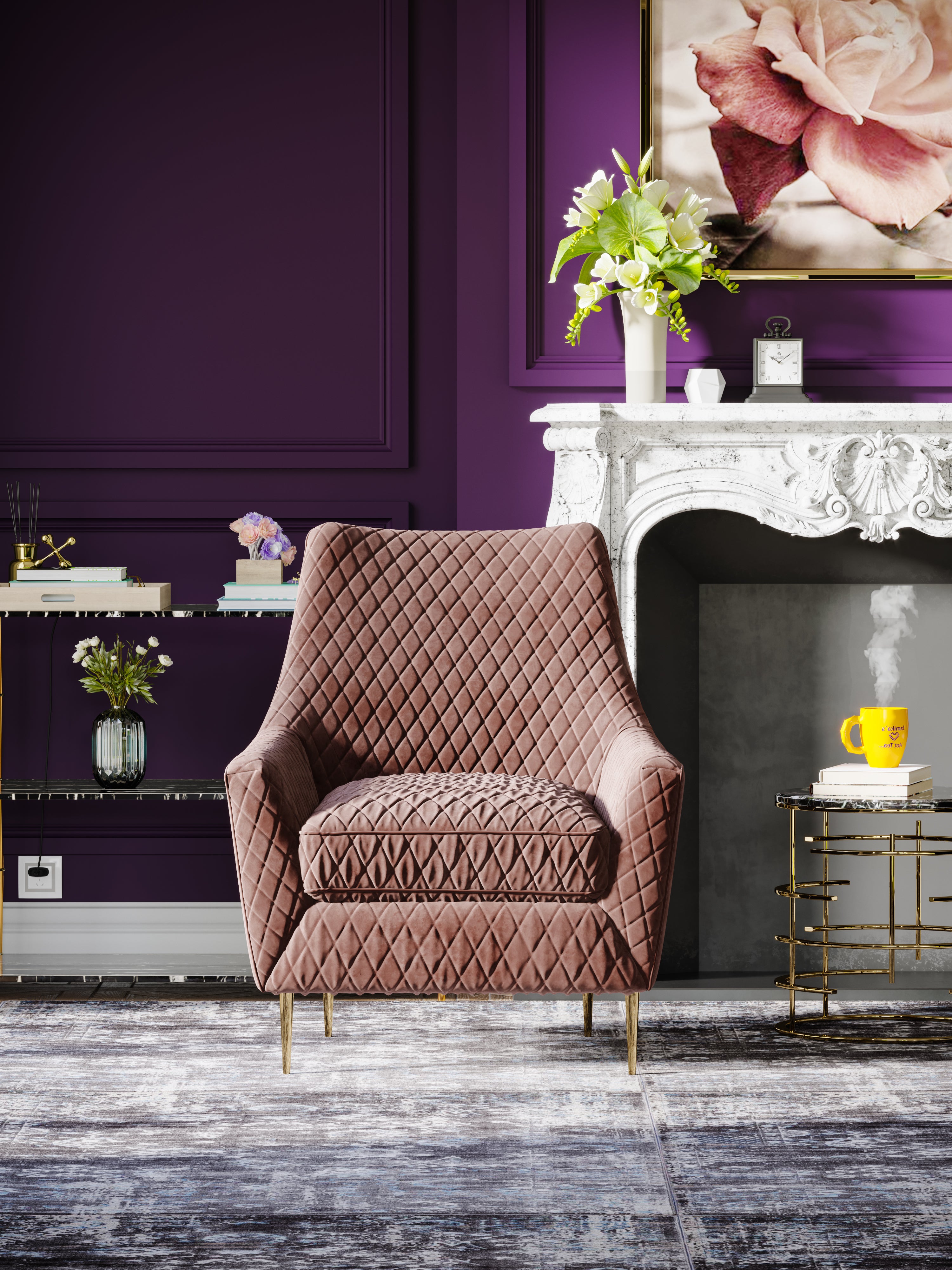 Coffee Brown Velvet Accent Chair with Metal Accents