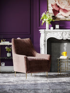 Coffee Brown Velvet Accent Chair with Metal Accents