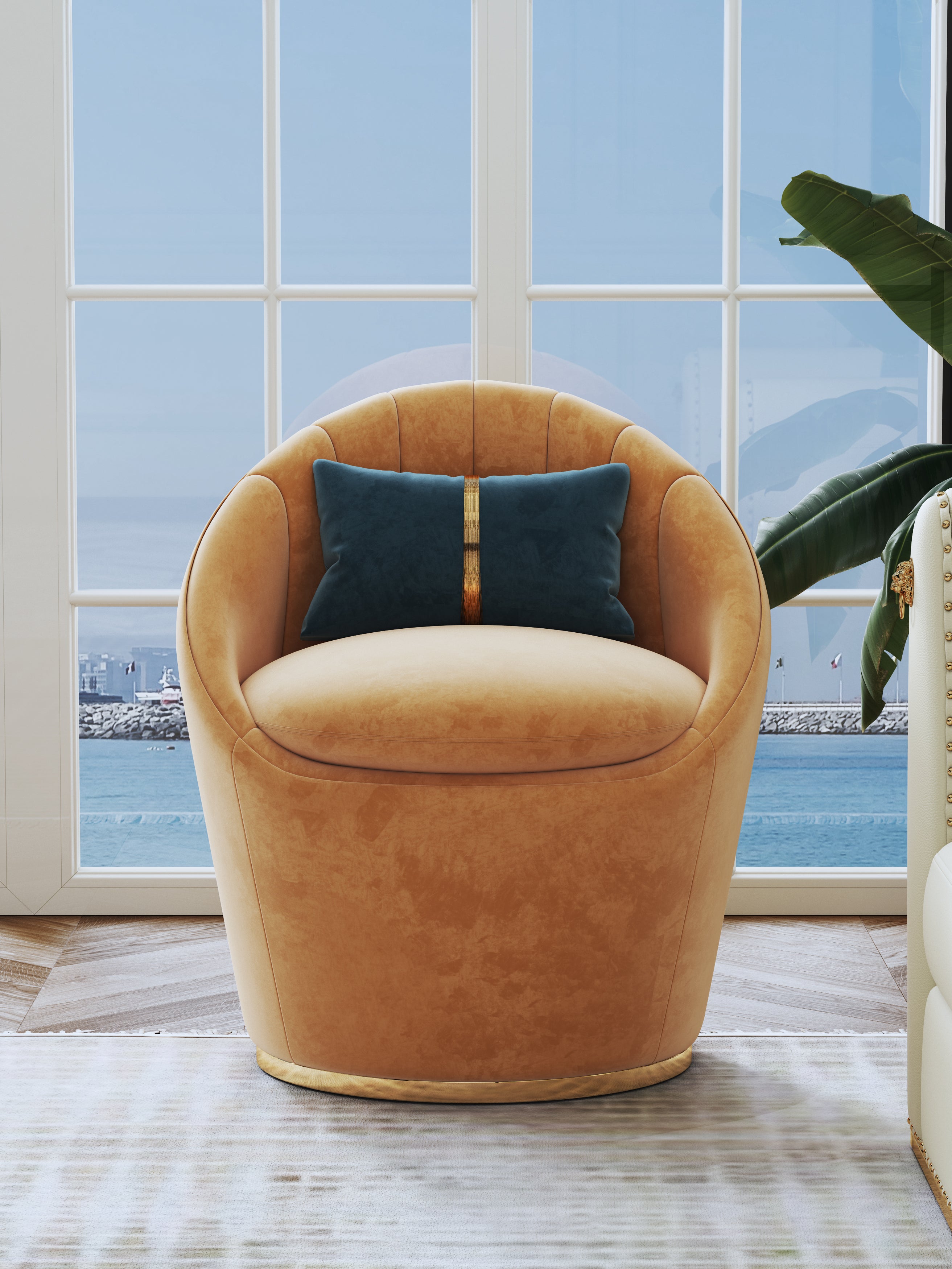 Orange Velvet Accent Chair with Metal Accents
