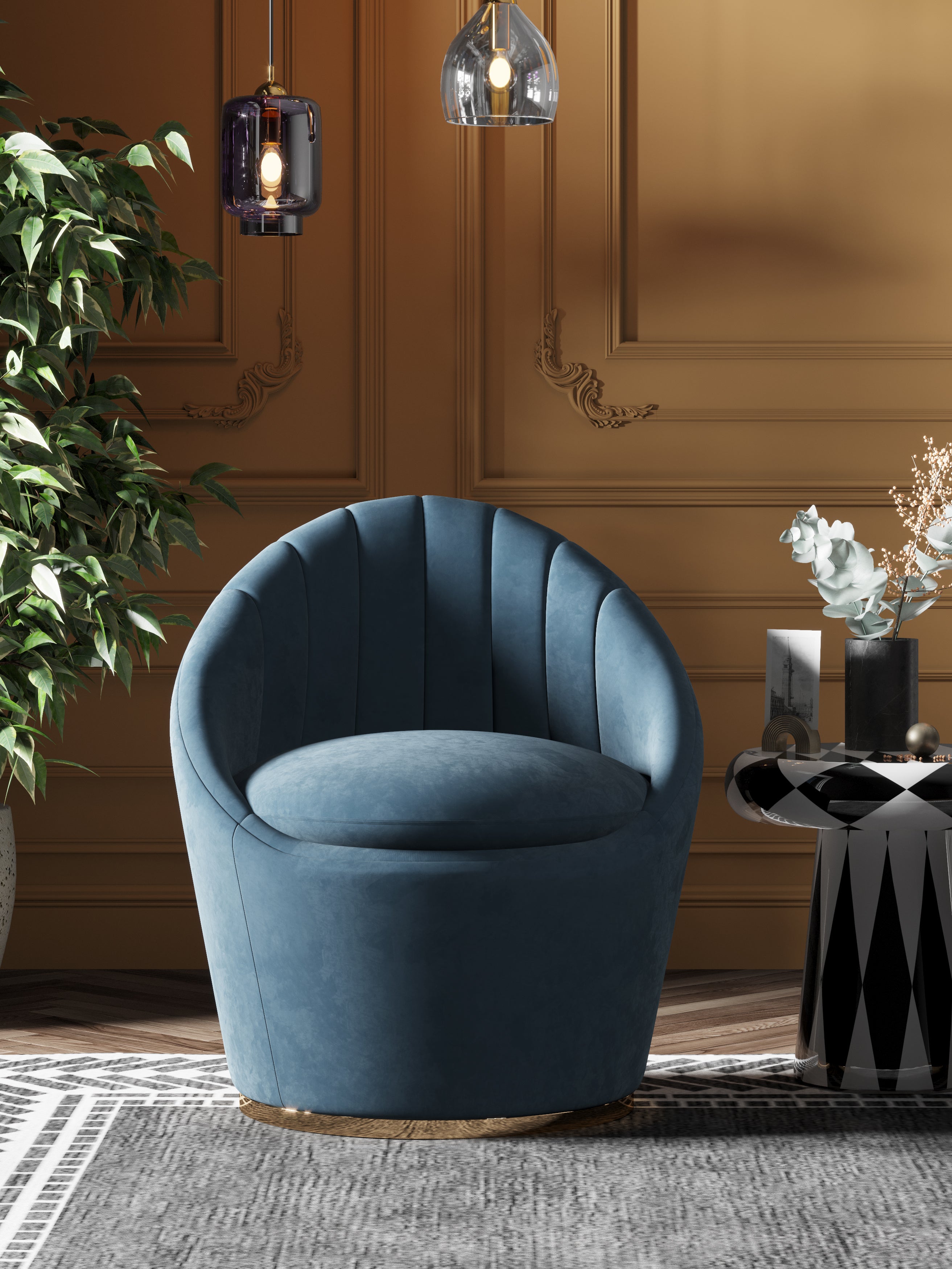 Blue Velvet Mid-Height Lounge Chair