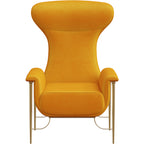 Yellow Velvet Mid-Height with Metal Accents Lounge Chair
