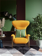 Yellow Velvet Mid-Height with Metal Accents Lounge Chair
