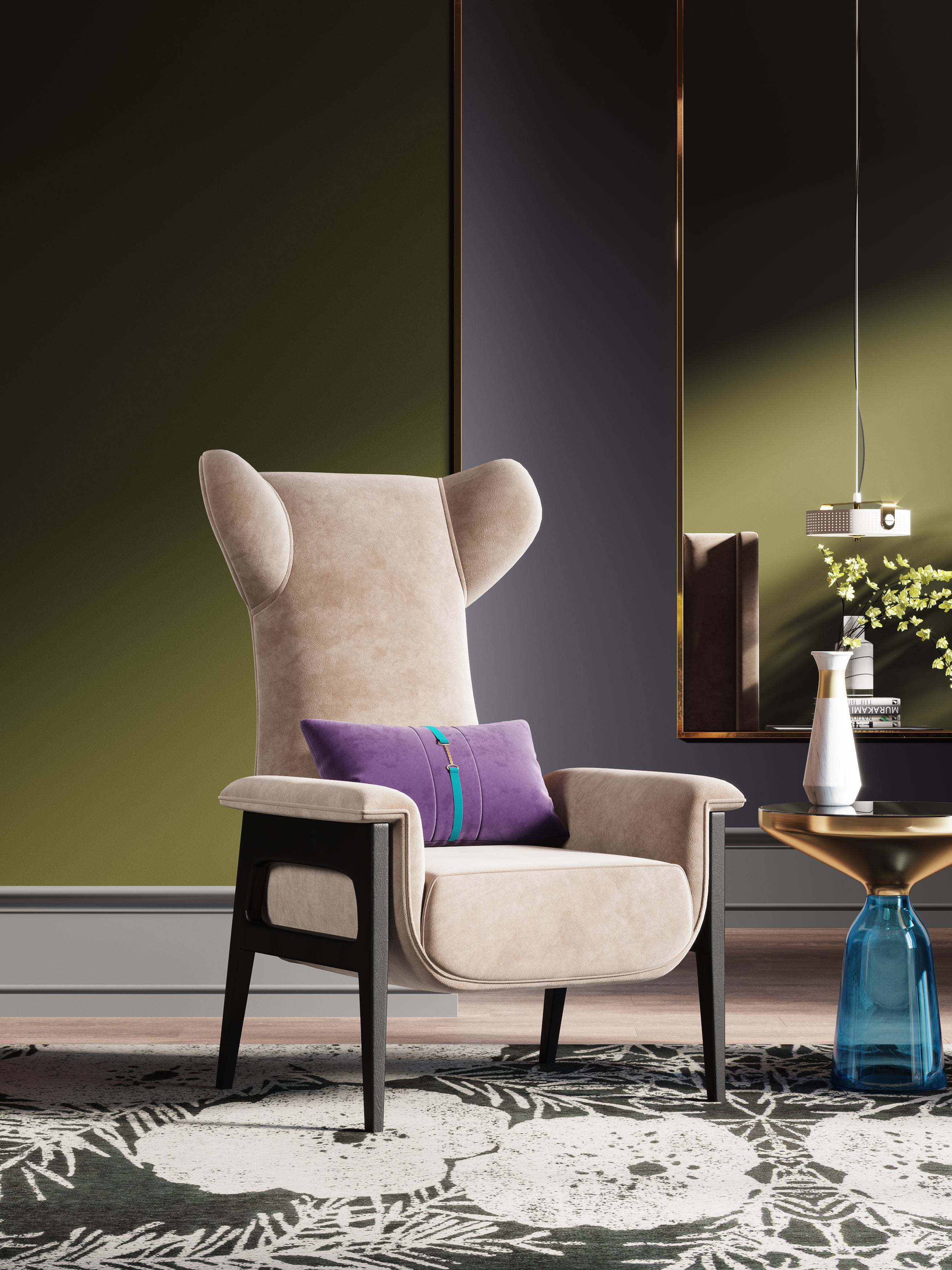 Grey Velvet Tall-Profile Lounge Chair