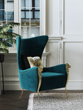 Blue Velvet Tall-Profile with Metal Accents Lounge Chair