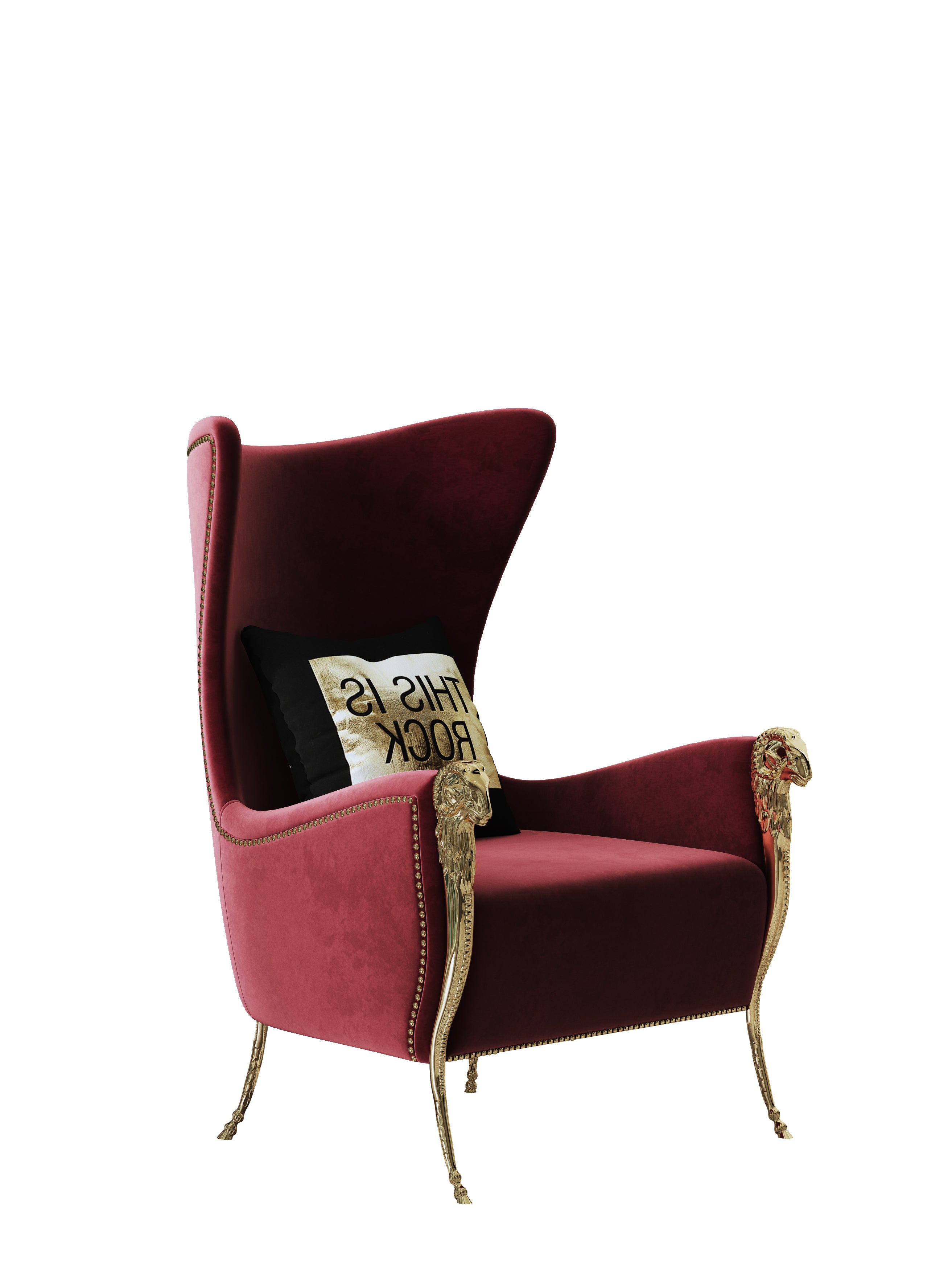 Red Velvet Tall-Profile with Metal Accents with Wood Frame Lounge Chair
