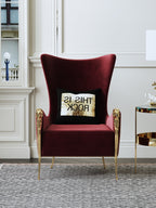 Red Velvet Tall-Profile with Metal Accents with Wood Frame Lounge Chair