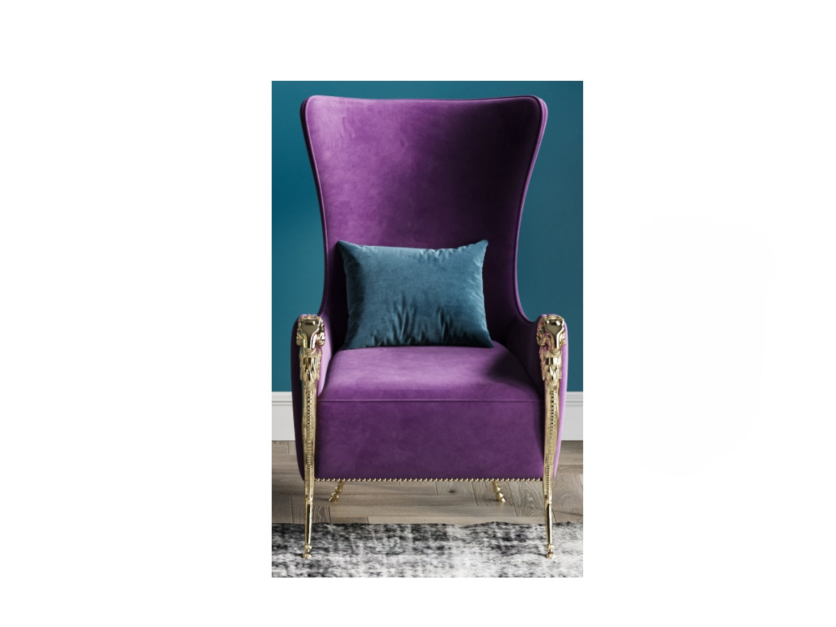 Purple Velvet Tall-Profile Lounge Chair