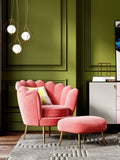 Pink Velvet Lounge Chair with Matching Footstool
