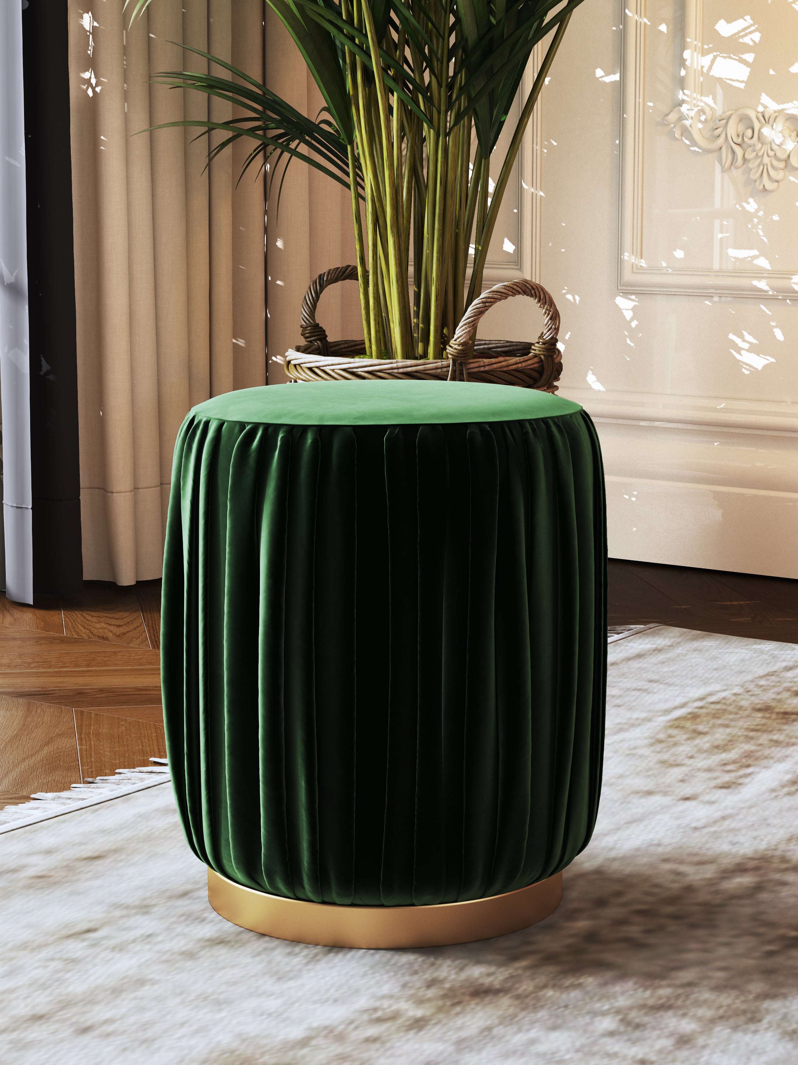 Green Velvet Footstool