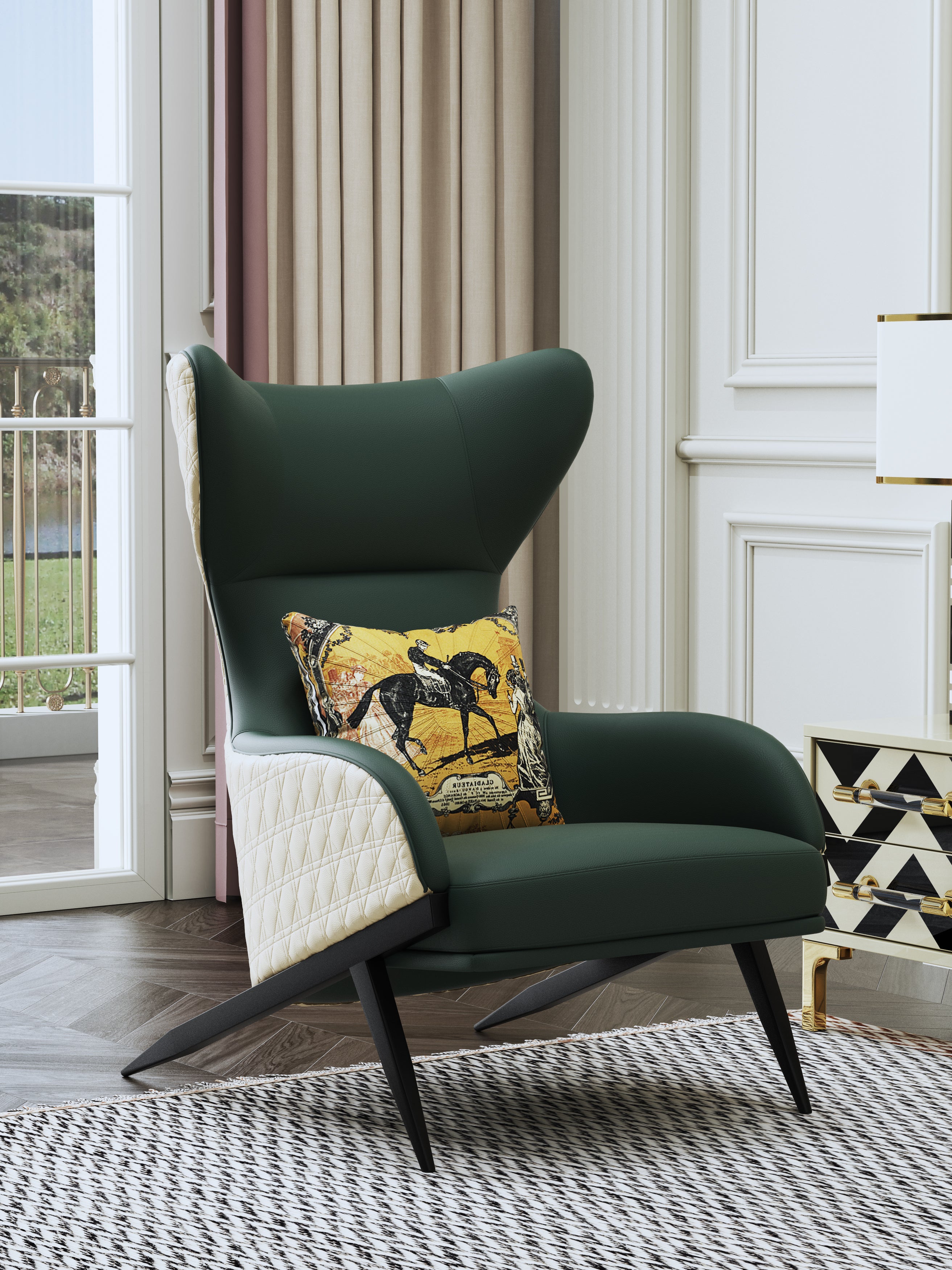 Leather Tall-Profile with Metal Accents Lounge Chair