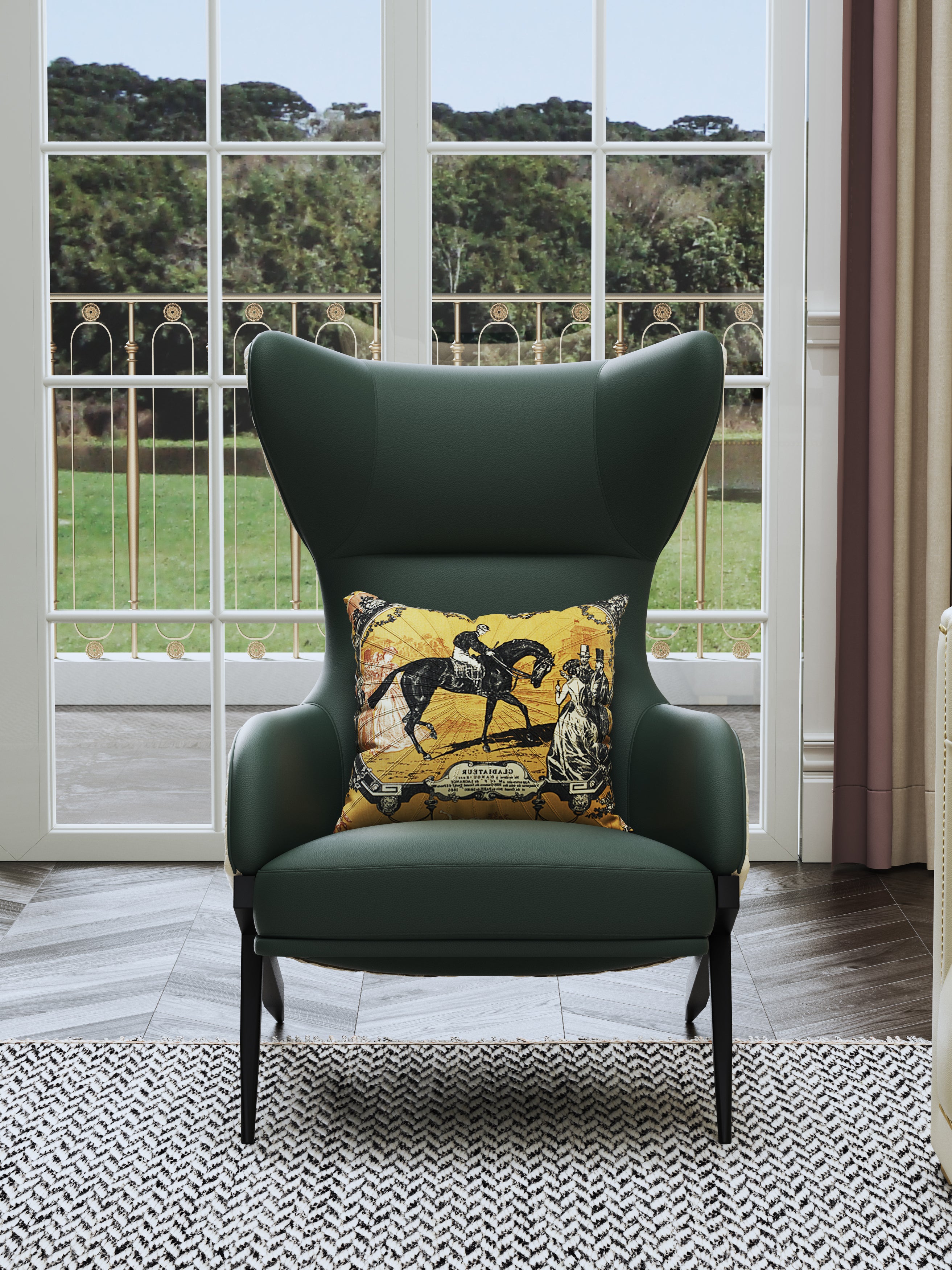Leather Tall-Profile with Metal Accents Lounge Chair