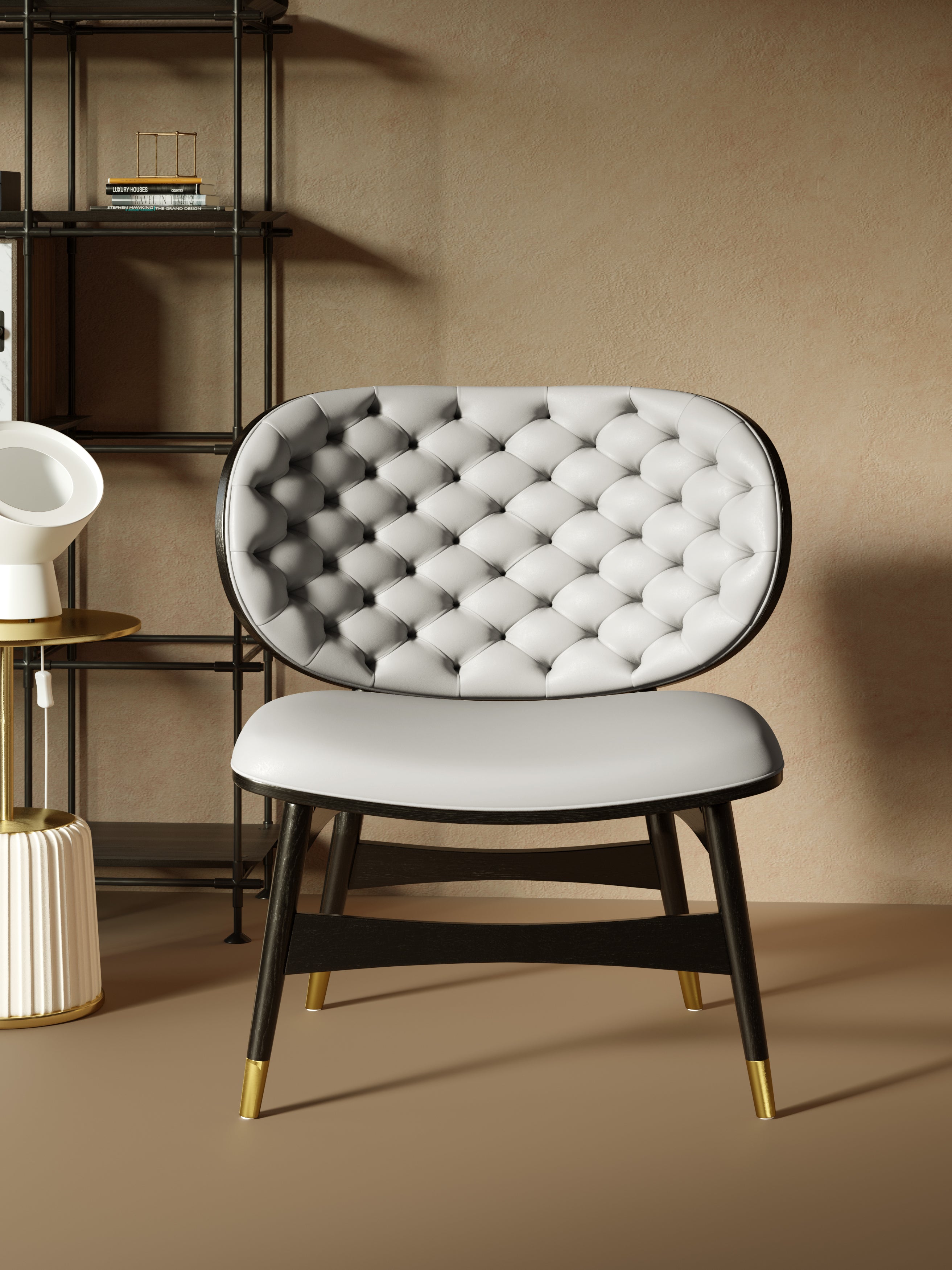 Leather Low-Profile with Metal Accents Lounge Chair
