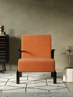 Orange Velvet Low-Profile Lounge Chair