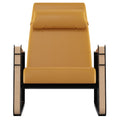 Yellow Leather Mid-Height with Wood Frame Lounge Chair