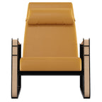 Yellow Leather Mid-Height with Wood Frame Lounge Chair