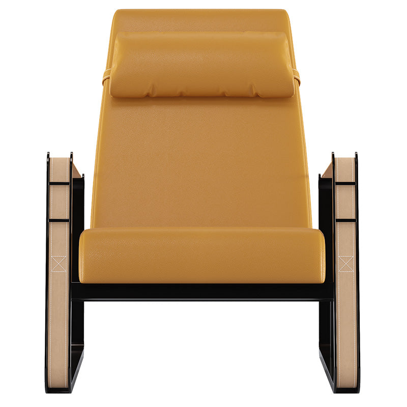 Yellow Leather Mid-Height with Wood Frame Lounge Chair
