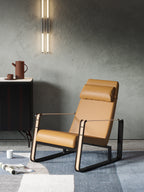 Yellow Leather Mid-Height with Wood Frame Lounge Chair