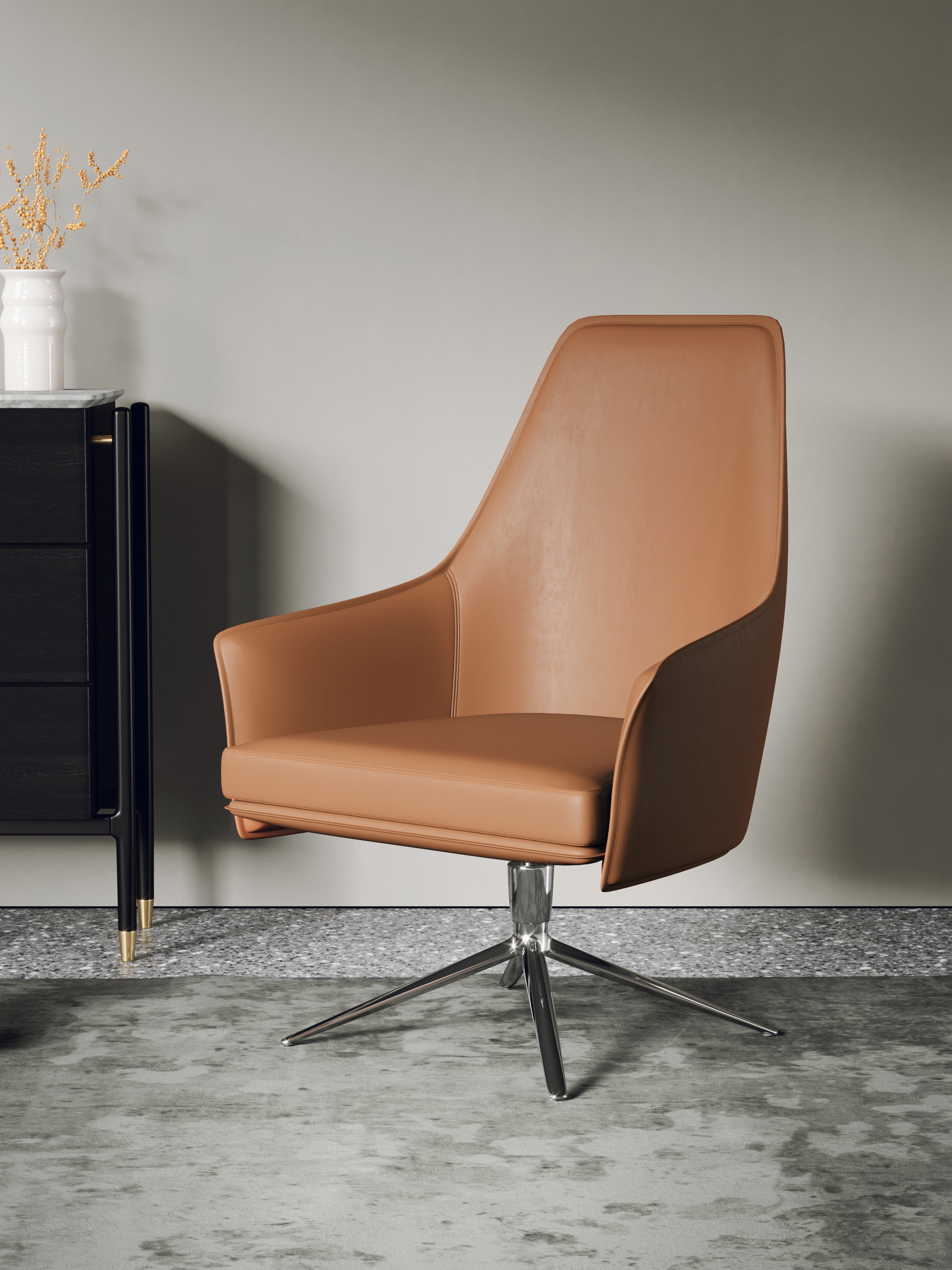 Brown-and-Orange Microfiber Leather Lounge Chair