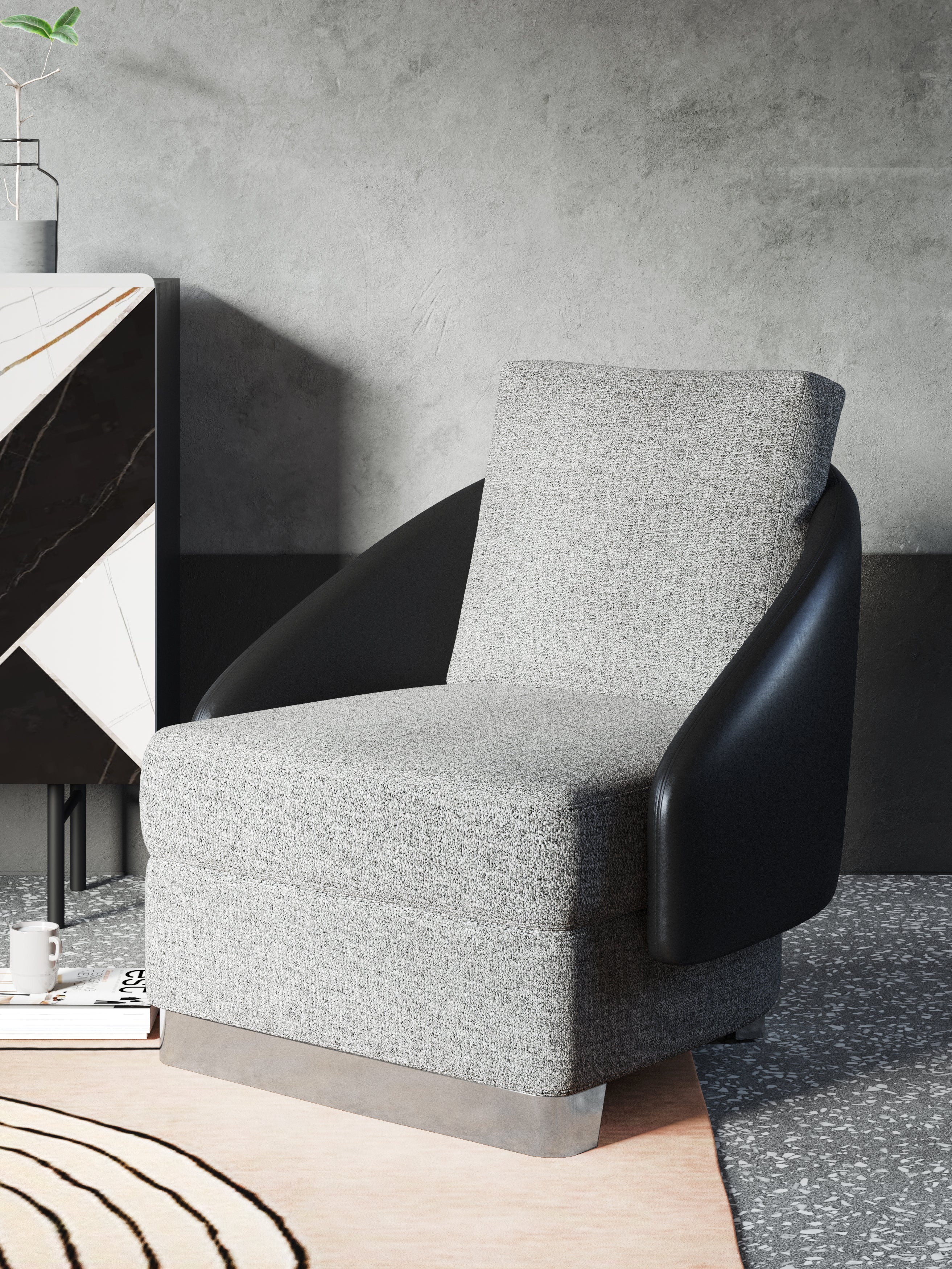 Fabric Low-Profile with Metal Accents Lounge Chair