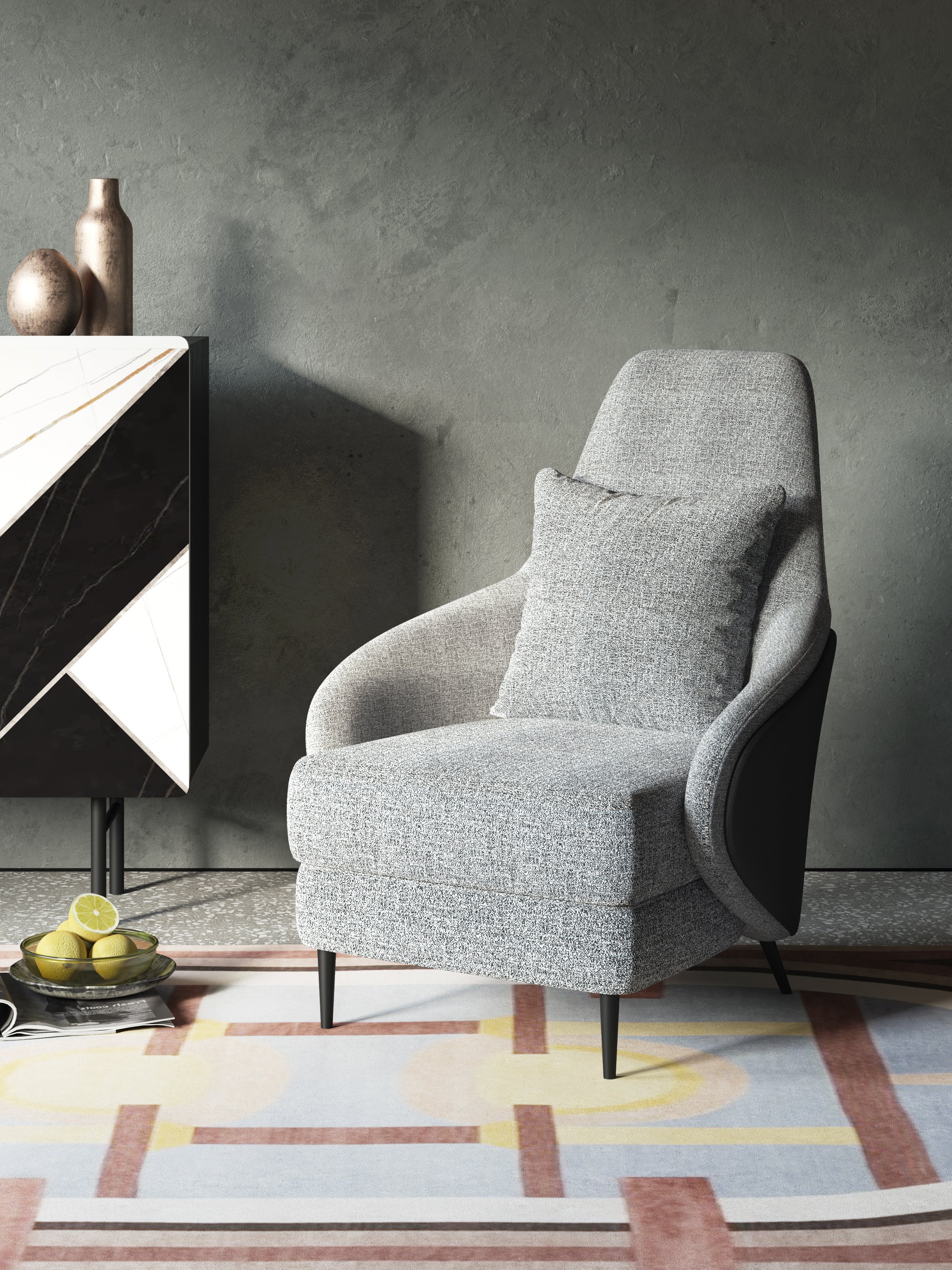 Grey Fabric Mid-Height with Wood Frame Lounge Chair