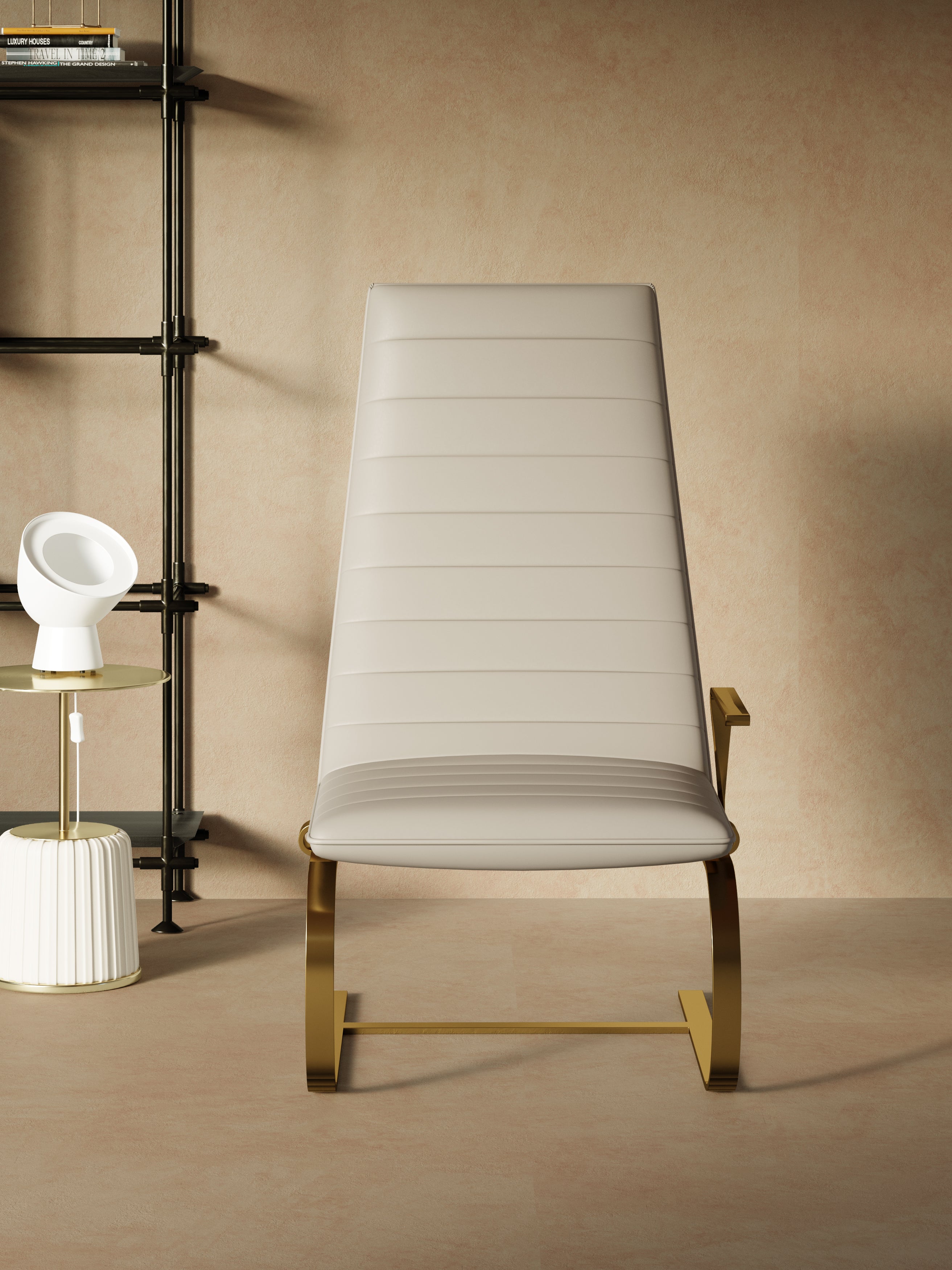 Metal-Accented Leather Tall-Profile with Metal Accents Lounge Chair