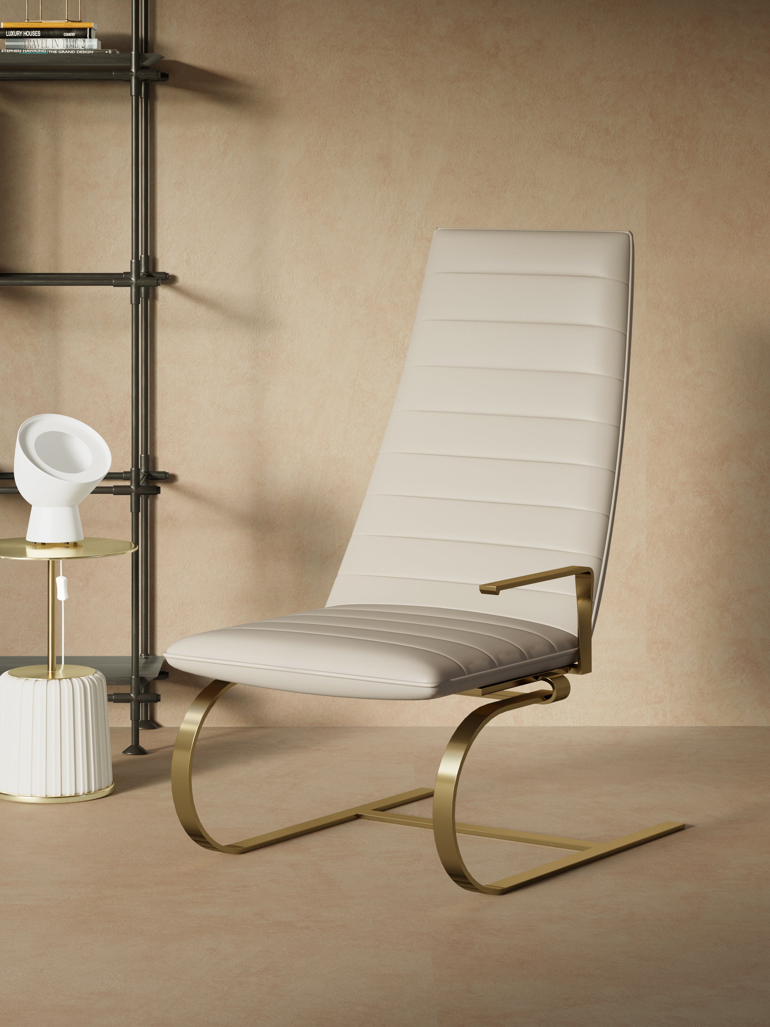 Metal-Accented Leather Tall-Profile with Metal Accents Lounge Chair