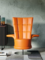 Orange Leather Tall-Profile Lounge Chair