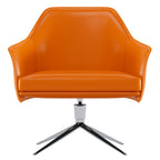 Orange Leather Low-Profile with Metal Accents with Wood Frame Lounge Chair