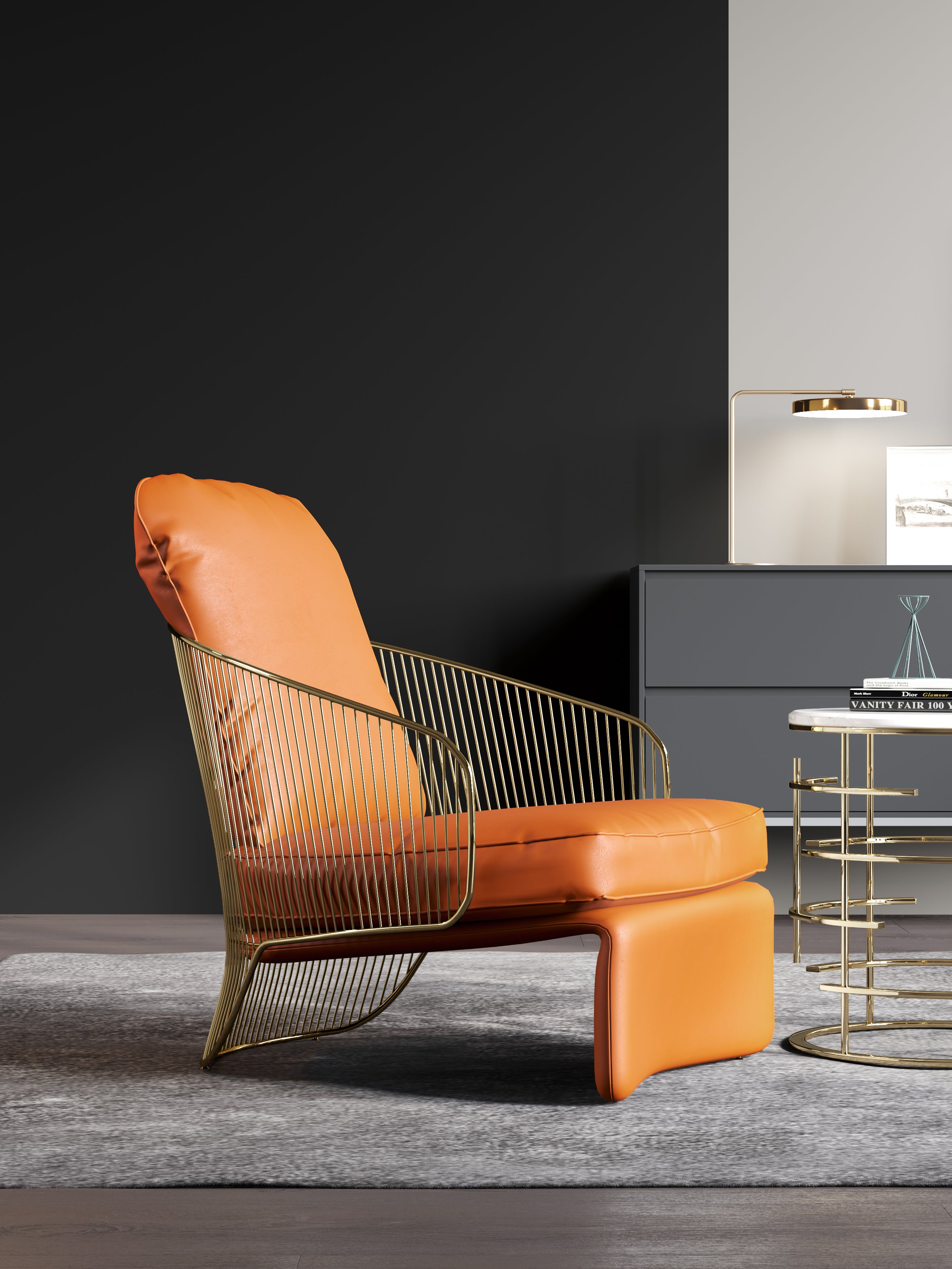 Orange Leather Mid-Height Lounge Chair