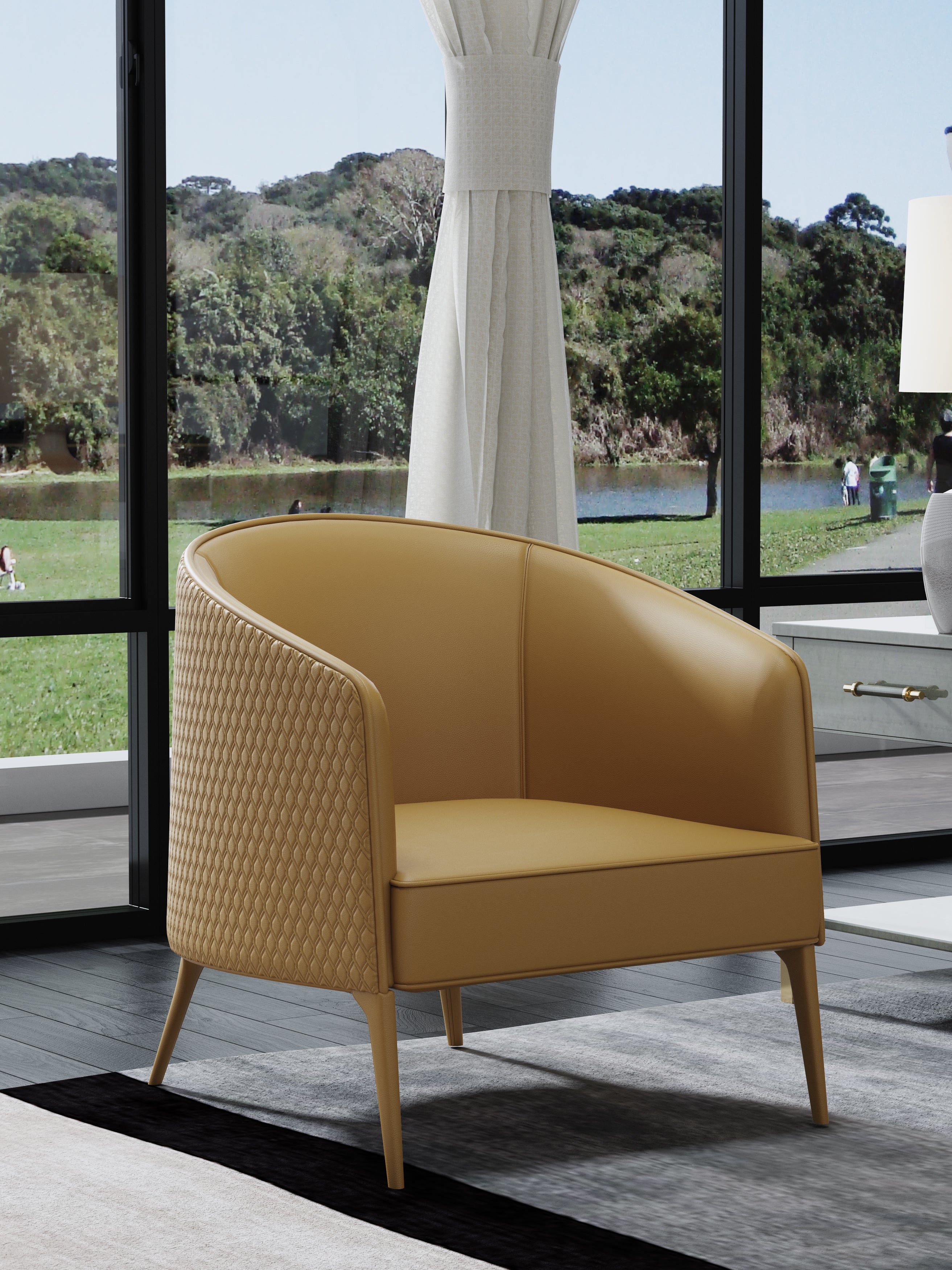 Leather Mid-Height with Metal Accents Lounge Chair