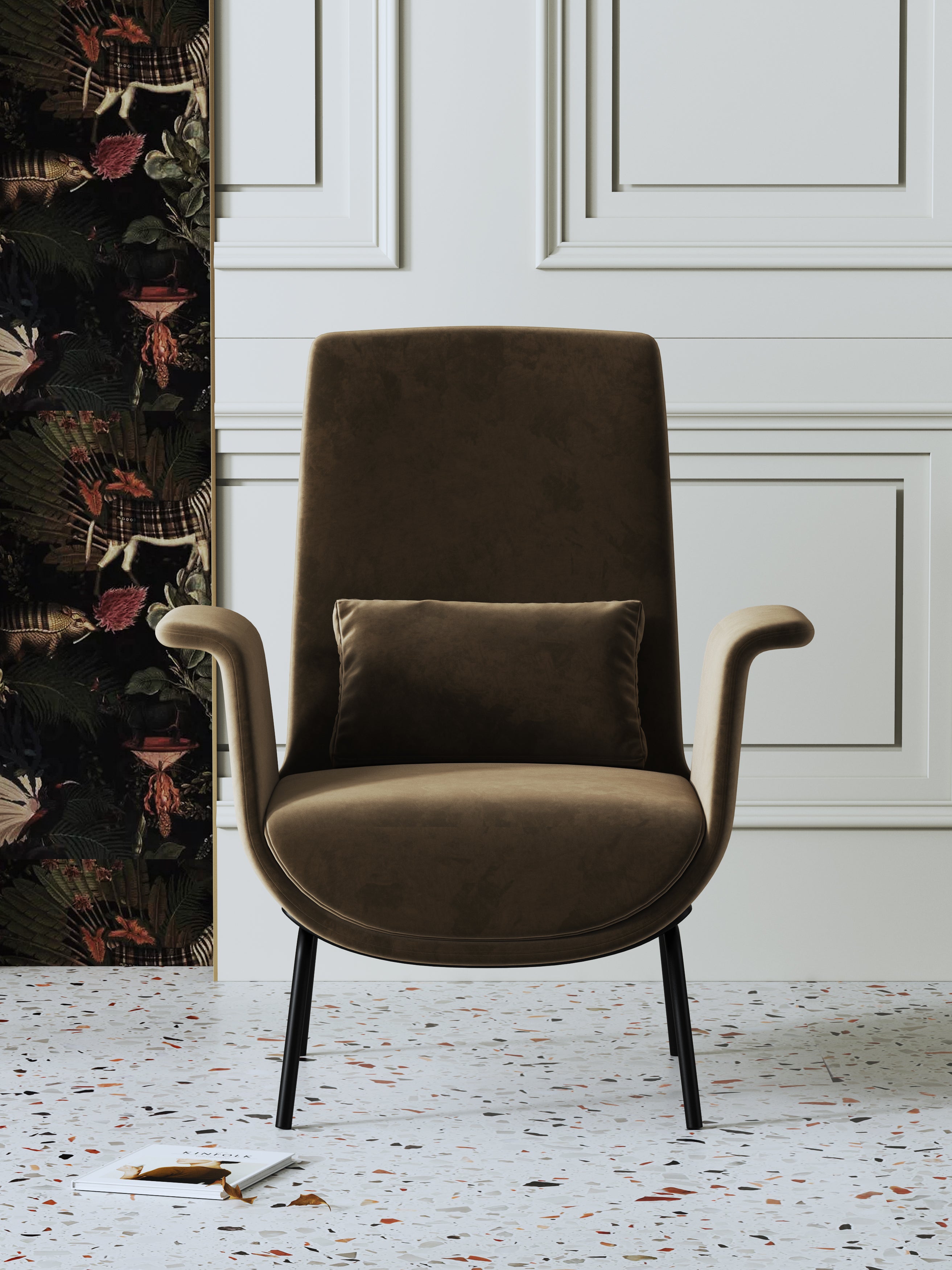 Velvet Mid-Height with Wood Frame Lounge Chair