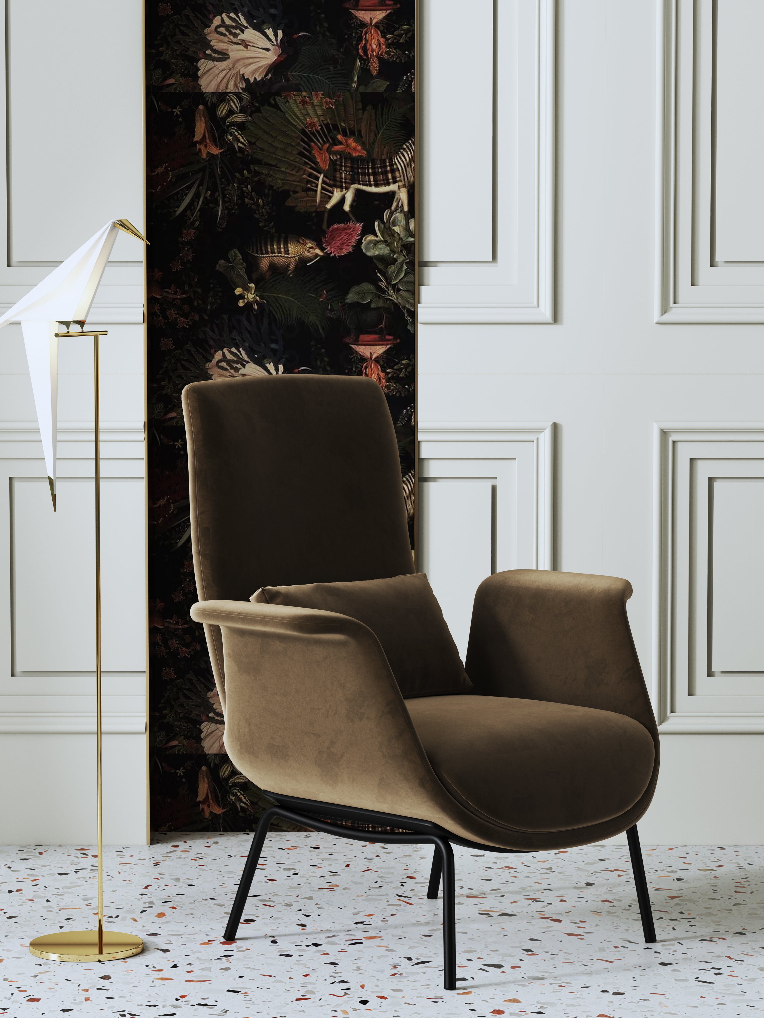 Velvet Mid-Height with Wood Frame Lounge Chair