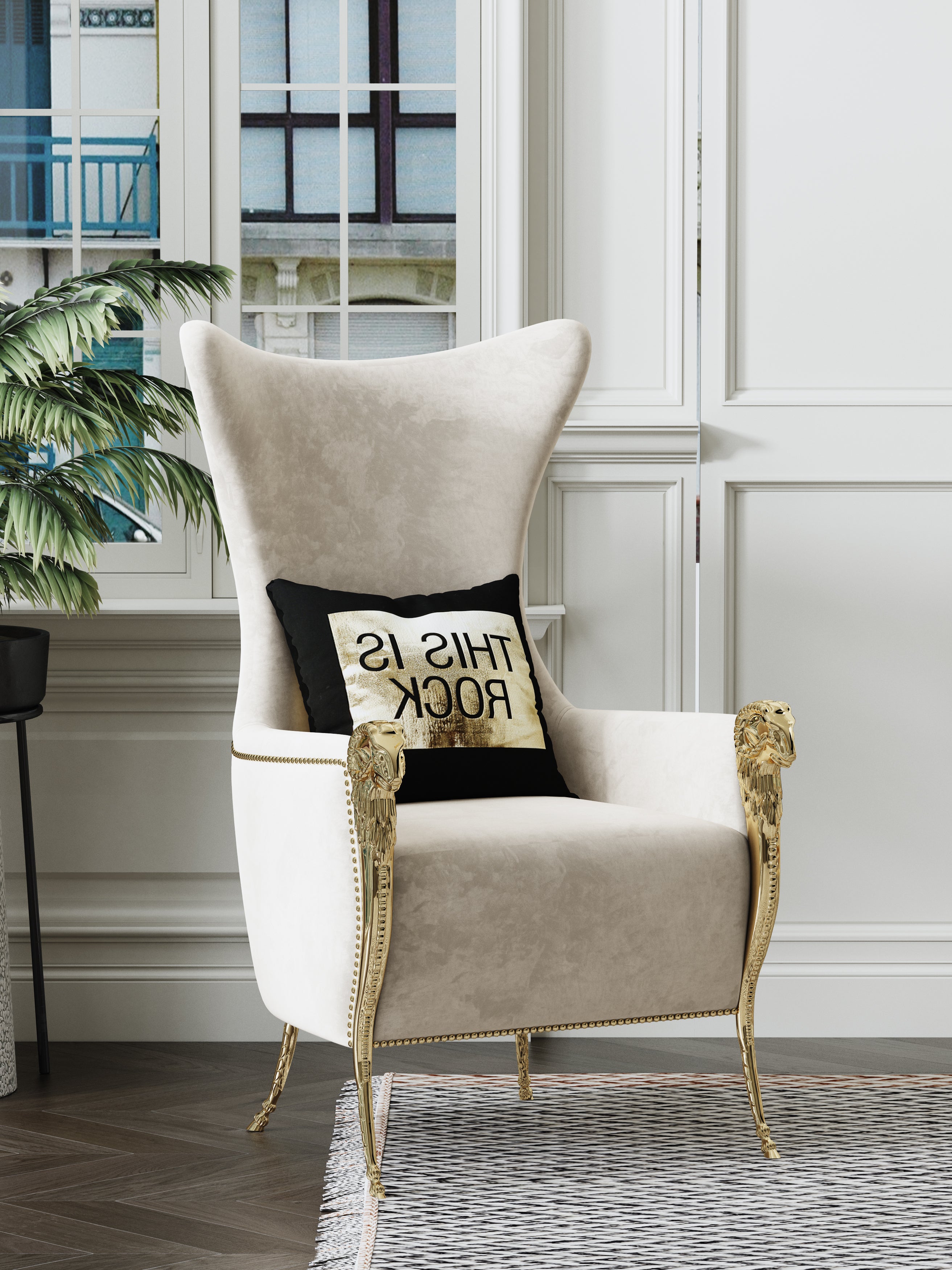 Rice White Velvet Tall-Profile Lounge Chair