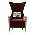Metal-Accented Red Velvet Tall-Profile with Metal Accents with Wood Frame Lounge Chair