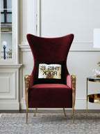 Metal-Accented Red Velvet Tall-Profile with Metal Accents with Wood Frame Lounge Chair