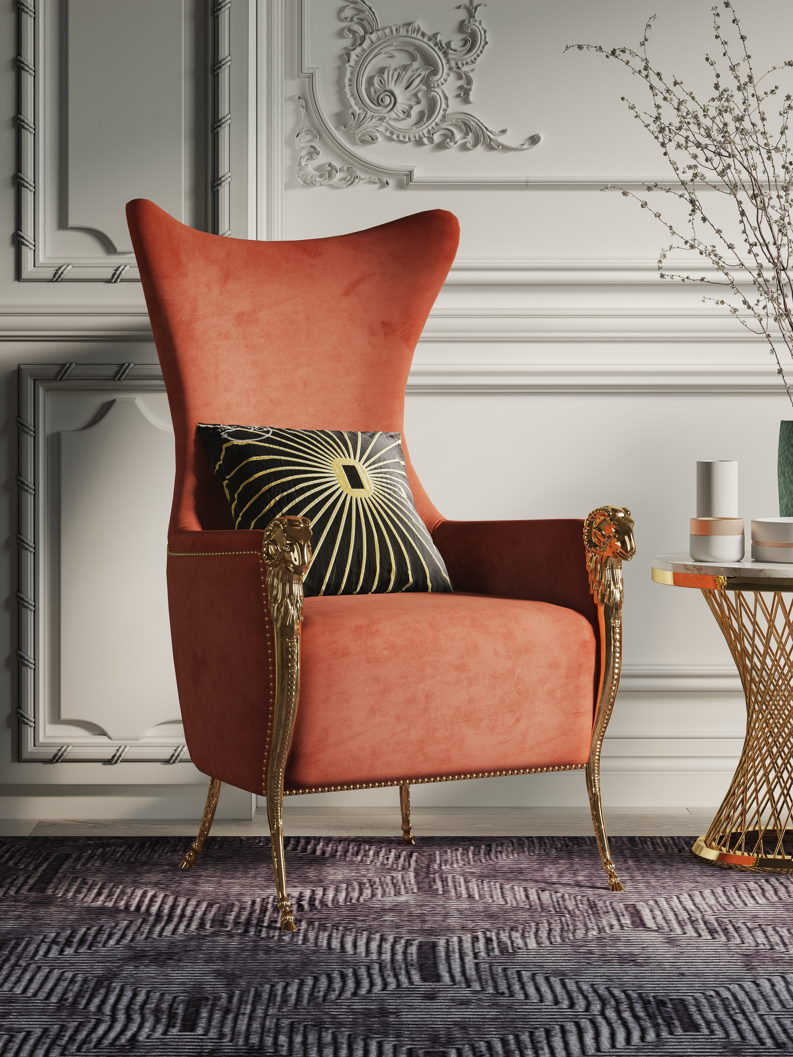 Orange Fabric Tall-Profile Lounge Chair