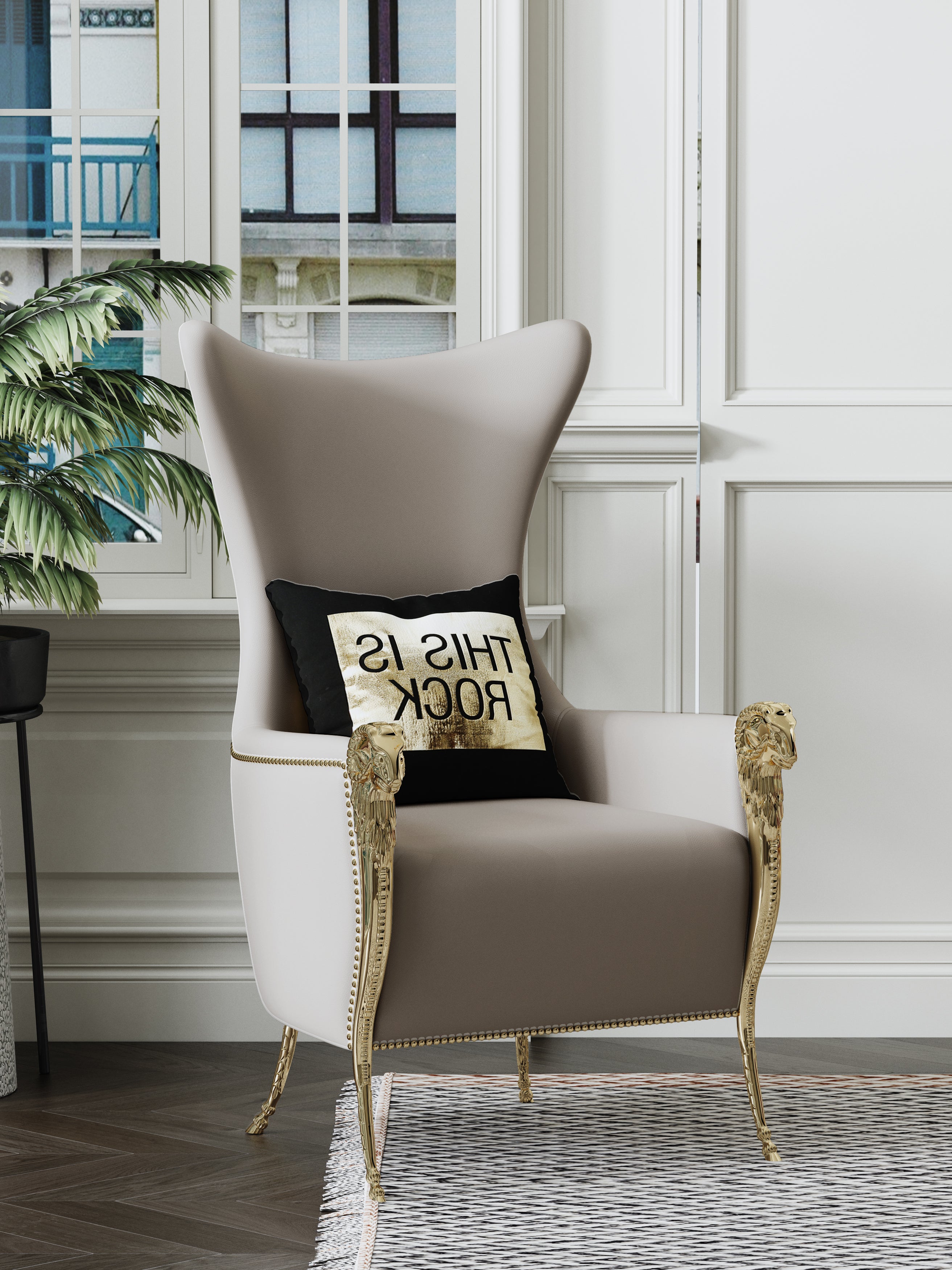 Leather Tall-Profile with Wood Frame Lounge Chair