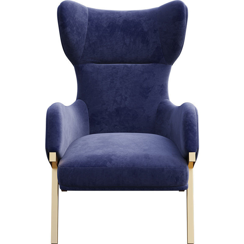Metal-Accented Blue Velvet Tall-Profile with Metal Accents with Wood Frame Lounge Chair