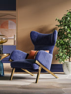 Metal-Accented Blue Velvet Tall-Profile with Metal Accents with Wood Frame Lounge Chair